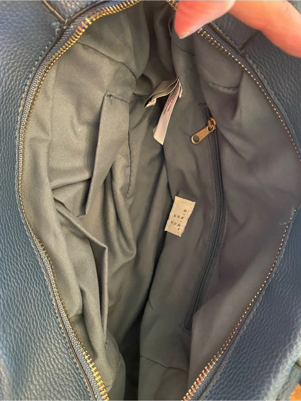 Classic Navy Faux Leather Hand Bag with Gold Hardware